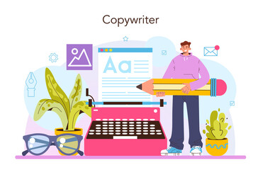 Copywriter concept. Writing texts and layout designing for business