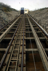 View up the line of the cliff railway lift funicular railway at Bournemouth UK