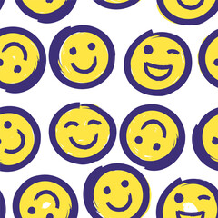 Seamless pattern with emoji. Hand drawn modern textured wallpaper.