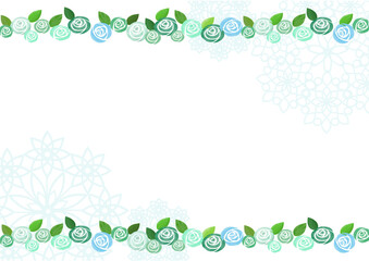 イラスト素材：手描き風のバラとレース模様のフレーム