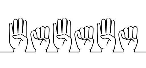 Hand gesture in case of domestic violence, insecurity. Sign language. The violence at home signal for help. Vector stop symbol or pictogram. Line pattern. Domestic Violence awareness month, October. - obrazy, fototapety, plakaty
