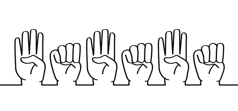 Hand Gesture In Case Of Domestic Violence, Insecurity. Sign Language. The Violence At Home Signal For Help. Vector Stop Symbol Or Pictogram. Line Pattern. Domestic Violence Awareness Month, October.