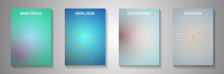 Minimal circle perforated halftone title page templates vector series. Corporate poster faded