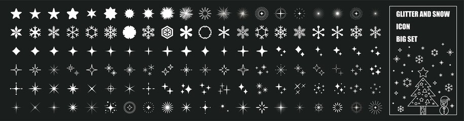 Light and glitter snowflakes icon set