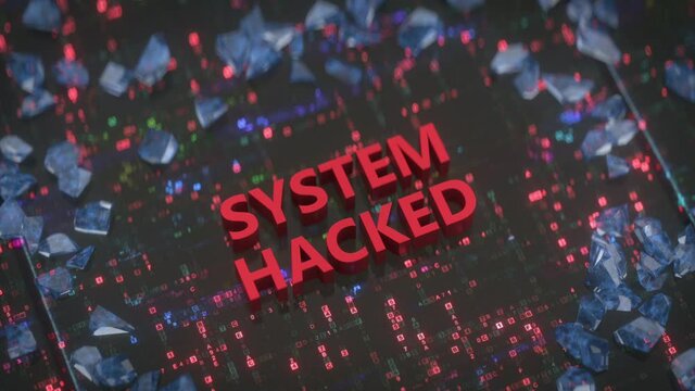 System hacked concept with broken lock. Internet crime or Cyber attack metaphor. 3D render animation