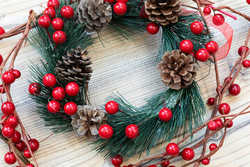 Fototapeta na wymiar Christmas decoration on wooden background