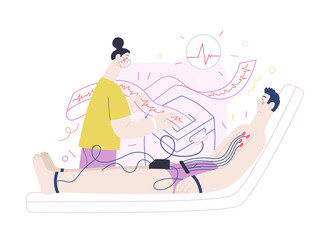 ECG electrocardiography - medical tests illustration. Flat vector