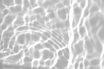 Blurred defocused water texture overlay effect for photo and mockups. Organic drop diagonal shadow and light caustic effect on a white wall. Shadows for natural light effects
