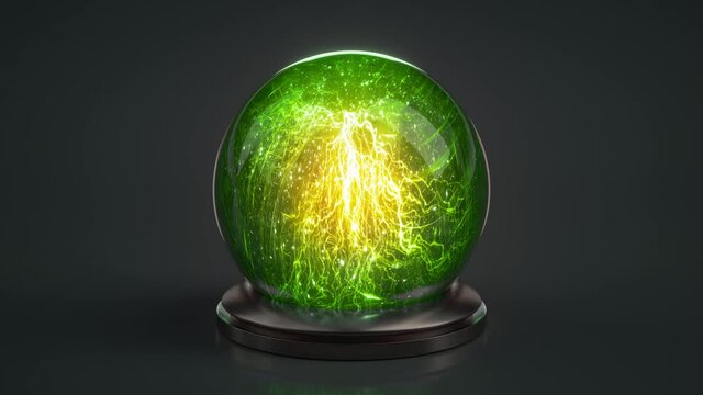 Green crystal glass magic ball. Energy mysterious orb. Seamless loop 3D render animation