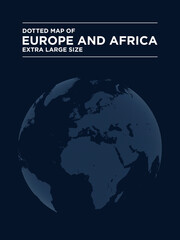 ヨーロッパ・アフリカを中心とした、球体型の黒いデジタルなドットマップ。　特大サイズ