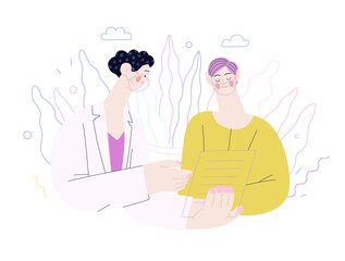 Doctor and patients - medical insurance illustration. Flat vector