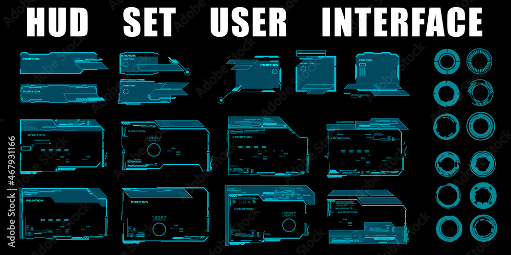 Poster frames set. frames, dialog boxes, circles and targets. hud user interface elements. modern futuristi