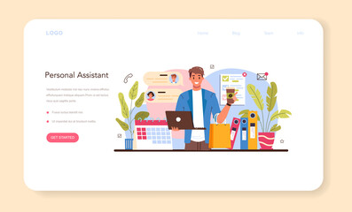 Secretary web banner or landing page. Receptionist answering calls