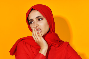 cheerful woman muslim clothing fashion modern style isolated background