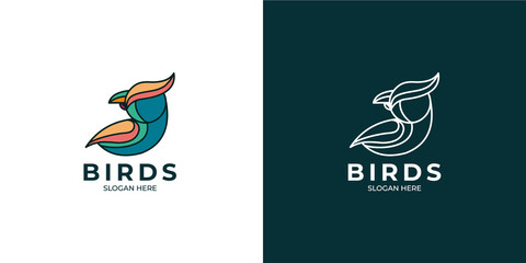 linear and colorful style bird logo set