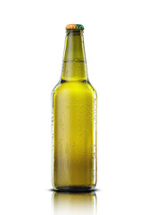 green bottle with beer in drops