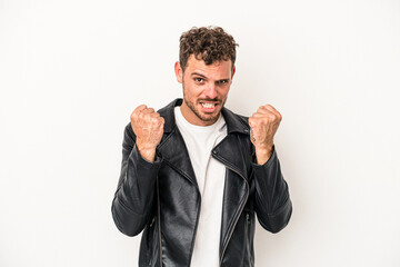 Young caucasian man isolated on white background upset screaming with tense hands.