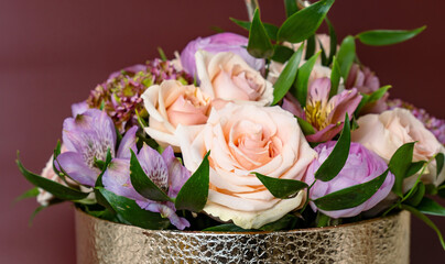 bouquet of roses in a basket