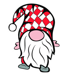 Illustration of cute gnome in hat. Cartoon valentines day decoration. Vector illustration in doodle style