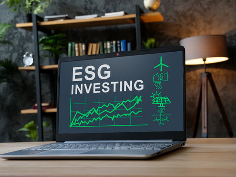ESG investing results on the laptop screen.