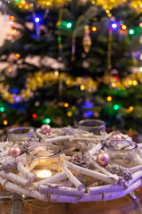 modern advent wreath with christmas tree