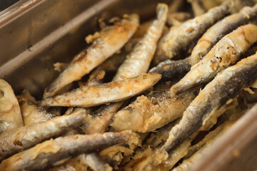 Delicious Serbian fast food - deep fried sardine fish, girice