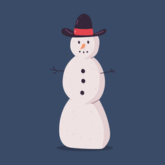 Funny Christmas snowman in hat vector cartoon character isolated on background.