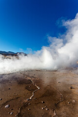 Landscape of El Tatio geothermal field with geyers in the Andes mountains, Atacama, Chile