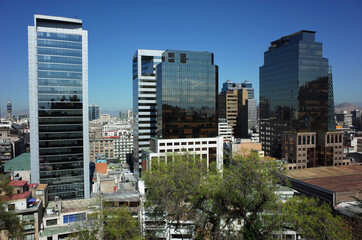 Santiago, Chile - 26 November, 2018: Modern buildings of city center viewed from Santa Lucia Hill