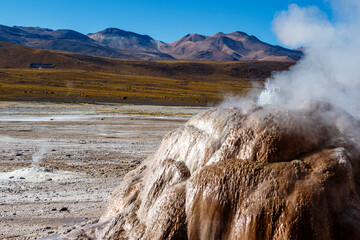 Landscape of El Tatio geothermal field with geyers in the Andes mountains, Atacama, Chile