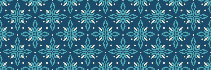 Decorative background pattern in vintage style on blue background for your design. Seamless background for wallpaper, textures. Vector illustration.