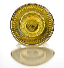 Graphic underside of wine bottle on white with reflection