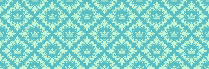 Tiled background pattern with beautiful floral ornament on blue and green background for your design. Seamless background for wallpaper, textures. Vector illustration.