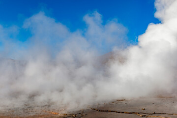 Landscape of El Tatio geothermal field with geyers in the Andes mountains, Atacama, Chile