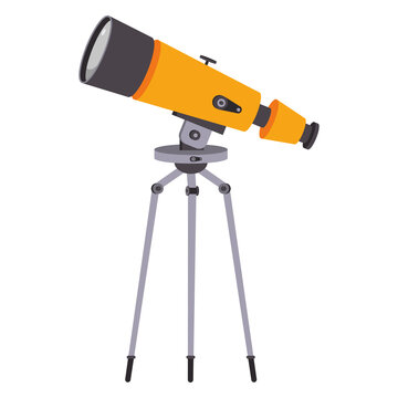 Yellow telescope on tripod vector cartoon illustration isolated on a white background.