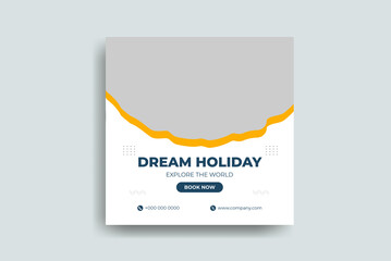 Travel social media post, Template banner for travel ads with abstract shape, Vector illustration.
