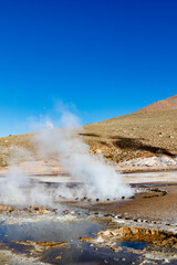 Landscape of El Tatio geothermal field with geyers in the Andes mountains, Atacama, Chile
