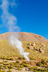 Landscape of El Tatio geothermal field with geyers in the Andes mountains, Atacama, Chile