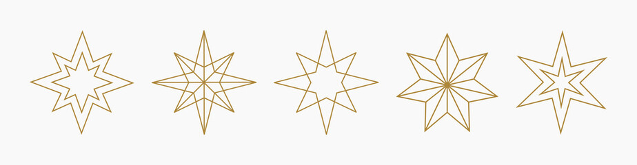 Gold Christmas stars line icons. - 467941552
