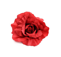 red textile rose for decoration isolated on white background
