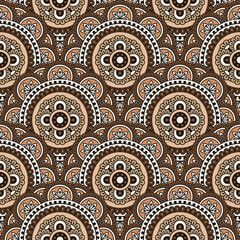 Abstract seamless mandala background. Texture in brown and gray colors. Oriental pattern for design, fashion print, scrapbooking