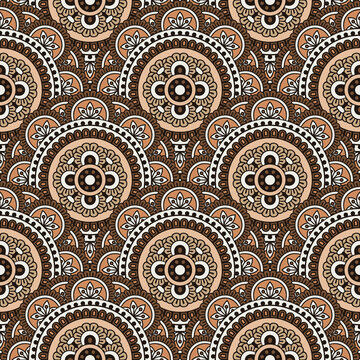 Abstract seamless mandala background. Texture in brown and gray colors. Oriental pattern for design, fashion print, scrapbooking