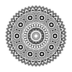 Isolated flower mandala in vector. Round line pattern. Vintage monochrome element for coloring pages and design	