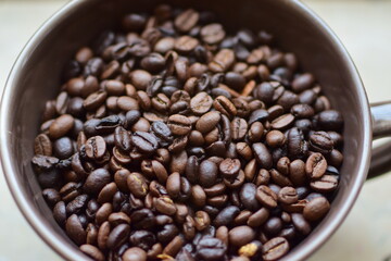 Roasted coffee beans as a close up