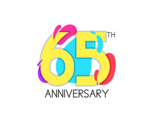 Colorful 65 years anniversary with geometric vector. 65th birthday celebration