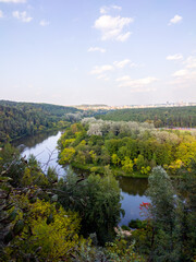 Fototapeta na wymiar River Bend. Wooded hills. Vilnius