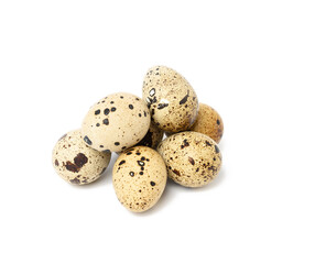 Fototapeta na wymiar bunch of raw quail eggs isolated on white background, diet food