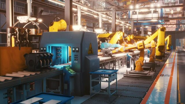 Automobile assembly line production in car factory