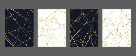 Gold kintsugi template design vector. Luxury golden marble texture with lines. Crack pattern for wallpaper, home design, wallpaper, cover