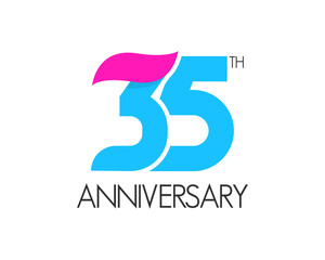 35 years simple anniversary logo design with ribbon icon	